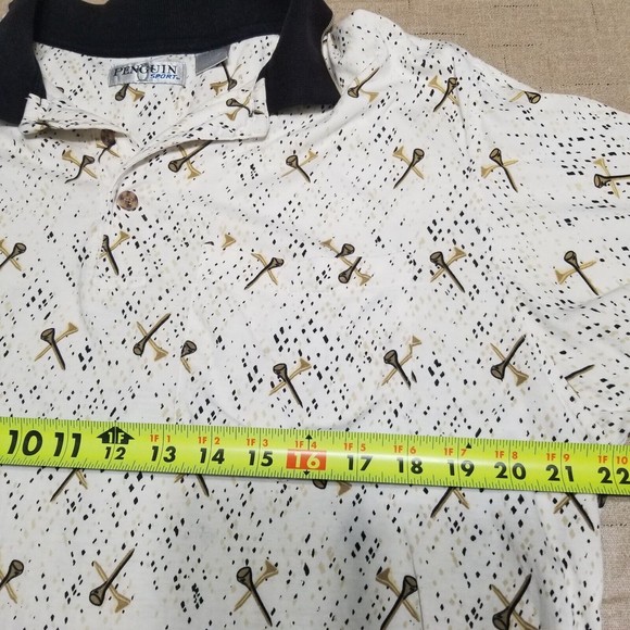 Penguin Sport Men's Polo Shirt Size M Ivory With Golf Tees Print Short Sleeve - Picture 5 of 9